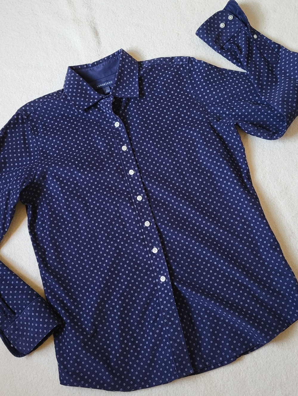 Lands End Navy Blue Floral Button Down Women's Size S Cotton Corduroy
